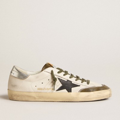 Golden Goose Men's Super-Star Sneakers LTD In Nappa Leather With Black Leather Star And Silver Heel Tab GMF00107.F006007.82680