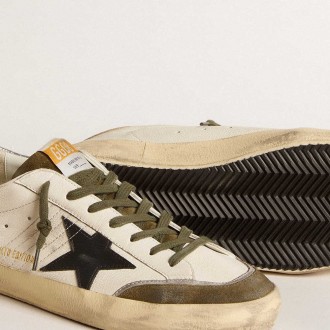 Golden Goose Men's Super-Star Sneakers LTD In Nappa Leather With Black Leather Star And Silver Heel Tab GMF00107.F006007.82680