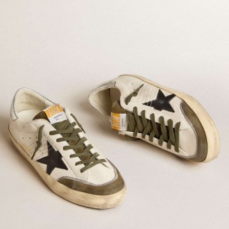 Golden Goose Men's Super-Star Sneakers LTD In Nappa Leather With Black Leather Star And Silver Heel Tab GMF00107.F006007.82680