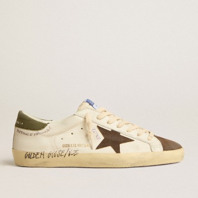 Golden Goose Men's Super-Star Sneakers LTD In Nappa With Brown Suede Star And Green Heel Tab GMF00101.F005194.11666