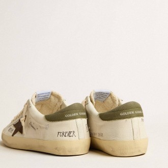 Golden Goose Men's Super-Star Sneakers LTD In Nappa With Brown Suede Star And Green Heel Tab GMF00101.F005194.11666