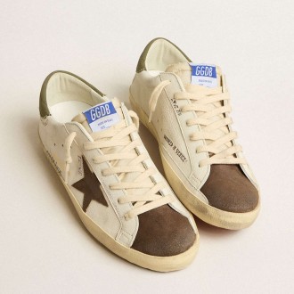 Golden Goose Men's Super-Star Sneakers LTD In Nappa With Brown Suede Star And Green Heel Tab GMF00101.F005194.11666