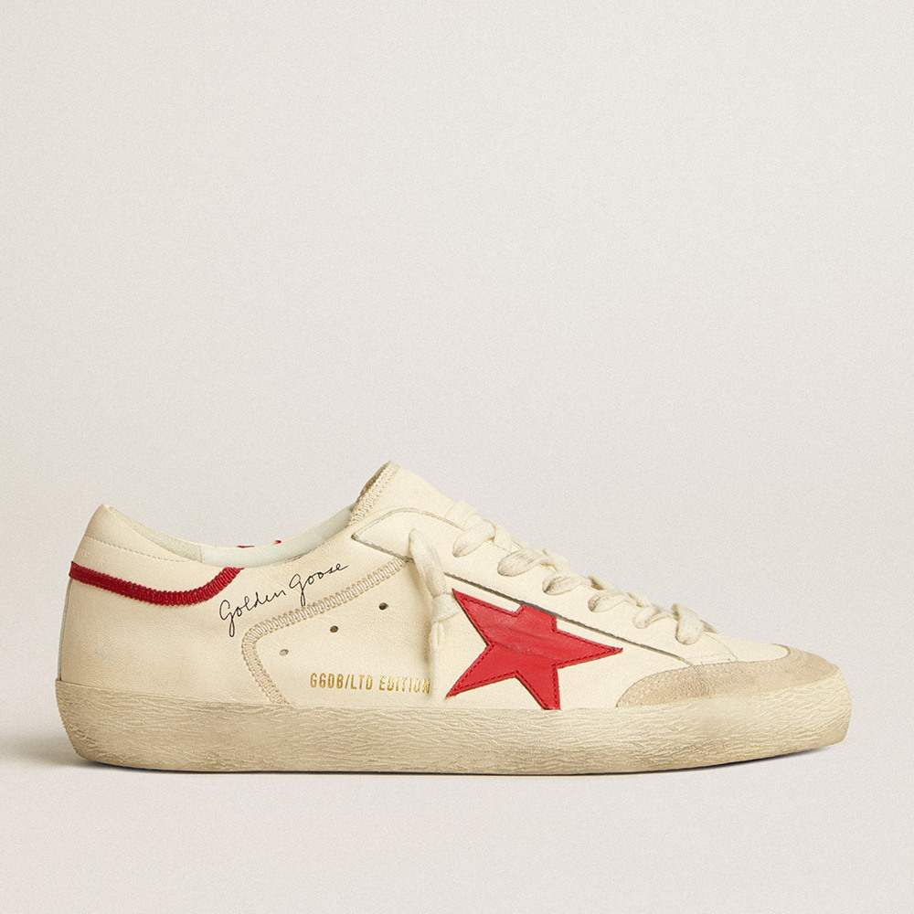 Golden Goose Men's Super-Star Sneakers LTD In Nappa With Red Leather Star And Pearl Suede Toe GMF00107.F005169.82500