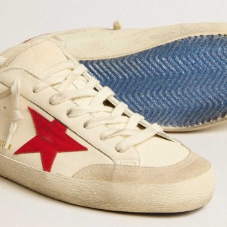 Golden Goose Men's Super-Star Sneakers LTD In Nappa With Red Leather Star And Pearl Suede Toe GMF00107.F005169.82500