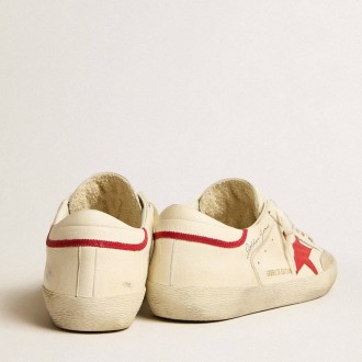 Golden Goose Men's Super-Star Sneakers LTD In Nappa With Red Leather Star And Pearl Suede Toe GMF00107.F005169.82500