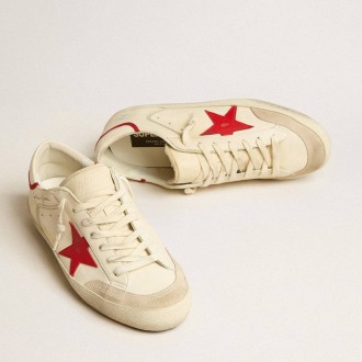 Golden Goose Men's Super-Star Sneakers LTD In Nappa With Red Leather Star And Pearl Suede Toe GMF00107.F005169.82500