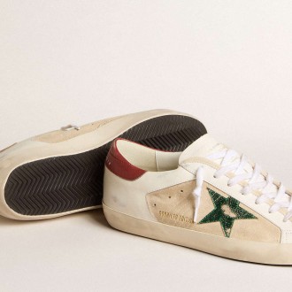 Golden Goose Men's Super-Star Sneakers LTD In Suede With Green Metallic Star And Red Heel Tab GMF00103.F006002.82678