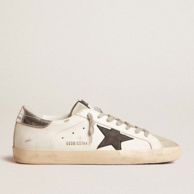 Golden Goose Men's Super-Star Sneakers With Black Nubuck Star And Silver Leather Heel Tab GMF00101.F005769.10602