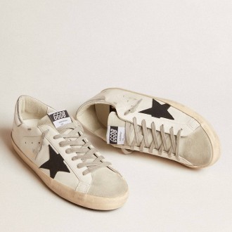 Golden Goose Men's Super-Star Sneakers With Black Nubuck Star And Silver Leather Heel Tab GMF00101.F005769.10602