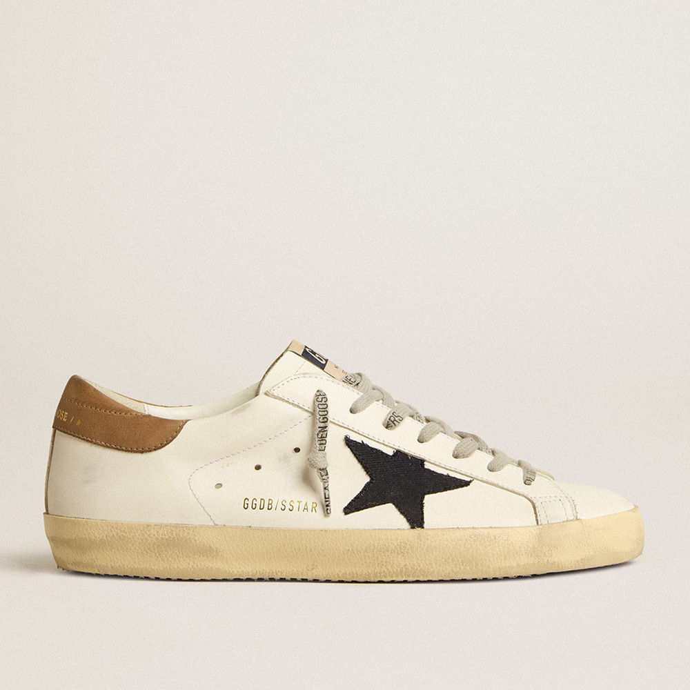 Golden Goose Men's Super-Star Sneakers With Blue Canvas Star And Tobacco Leather Heel Tab GMF00101.F005145.11657