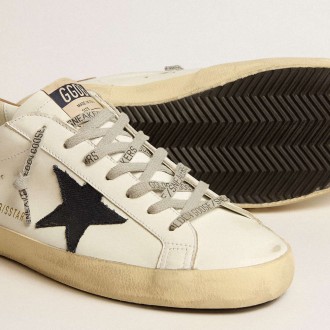 Golden Goose Men's Super-Star Sneakers With Blue Canvas Star And Tobacco Leather Heel Tab GMF00101.F005145.11657