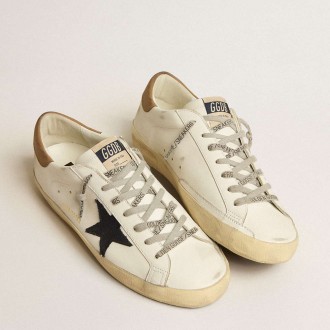 Golden Goose Men's Super-Star Sneakers With Blue Canvas Star And Tobacco Leather Heel Tab GMF00101.F005145.11657