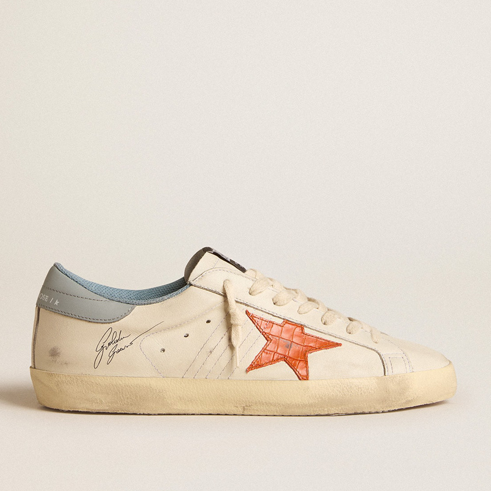 Golden Goose Men's Super-Star Sneakers With Crocodile-print Star And Silver-blue Heel Tab GMF00101.F005995.82676