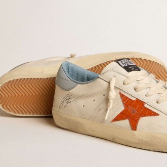 Golden Goose Men's Super-Star Sneakers With Crocodile-print Star And Silver-blue Heel Tab GMF00101.F005995.82676