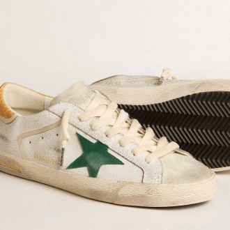 Golden Goose Men's Super-Star Sneakers With Green Suede Star And Yellow Croc-print Leather Heel Tab GMF00102.F005993.82674