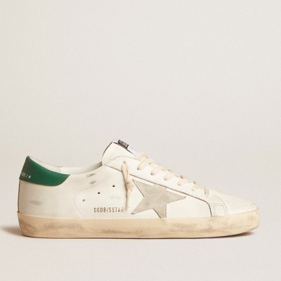 Golden Goose Men's Super-Star Sneakers With Ice-gray Suede Star And Green Leather Heel Tab GMF00101.F005770.10802