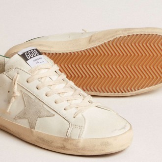 Golden Goose Men's Super-Star Sneakers With Ice-gray Suede Star And Green Leather Heel Tab GMF00101.F005770.10802