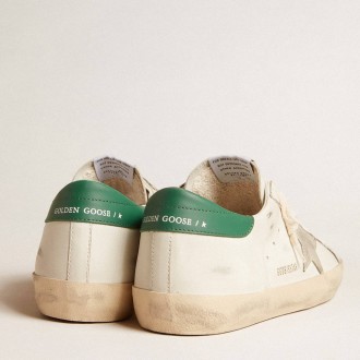 Golden Goose Men's Super-Star Sneakers With Ice-gray Suede Star And Green Leather Heel Tab GMF00101.F005770.10802