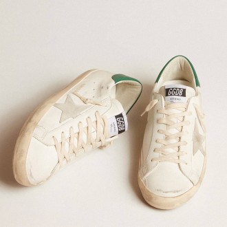 Golden Goose Men's Super-Star Sneakers With Ice-gray Suede Star And Green Leather Heel Tab GMF00101.F005770.10802