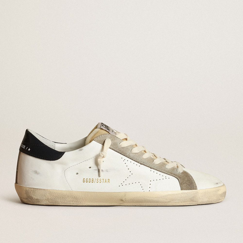 Golden Goose Men's Super-Star Sneakers With Perforated Star And Blue Heel Tab GMF00360.F003184.81753