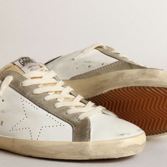 Golden Goose Men's Super-Star Sneakers With Perforated Star And Blue Heel Tab GMF00360.F003184.81753