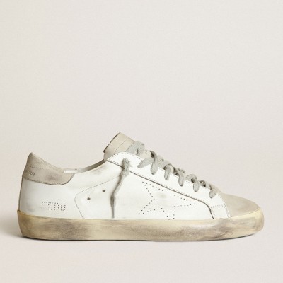 Golden Goose Men's Super-Star Sneakers With Perforated Star And Ice-gray Heel Tab GMF00105.F002942.10276