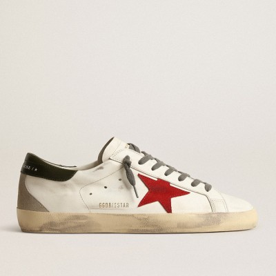 Golden Goose Men's Super-Star Sneakers With Red Suede Star And Green Leather Heel Tab GMF00102.F003987.11357