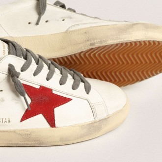 Golden Goose Men's Super-Star Sneakers With Red Suede Star And Green Leather Heel Tab GMF00102.F003987.11357