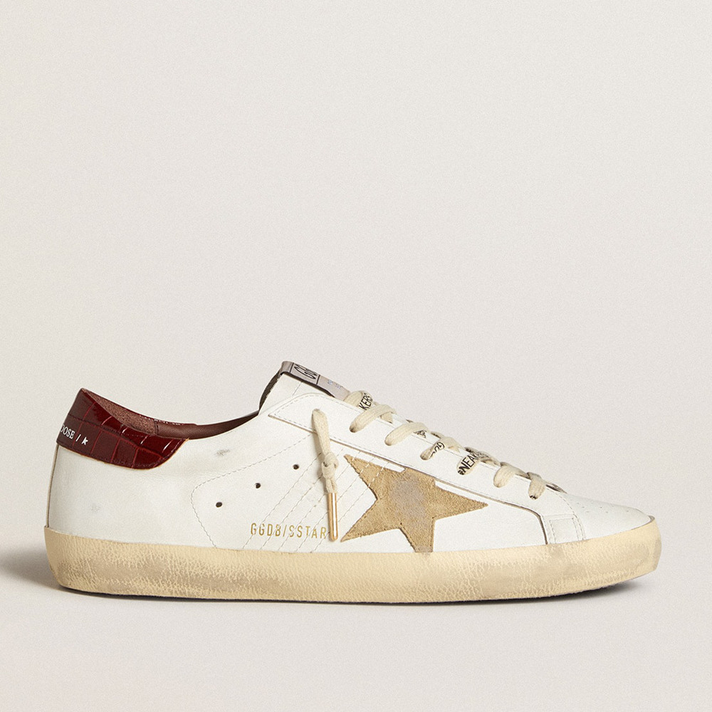 Golden Goose Men's Super-Star Sneakers With Sand Suede Star And Red Croc-print Leather Heel Tab GMF00101.F006611.10531