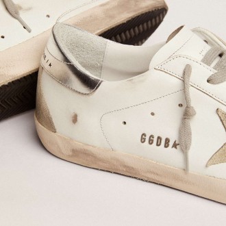 Golden Goose Men's Super-Star Sneakers With Silver Heel Tab And Lettering GMF00102.F000317.10273