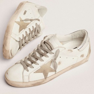 Golden Goose Men's Super-Star Sneakers With Silver Heel Tab And Lettering GMF00102.F000317.10273