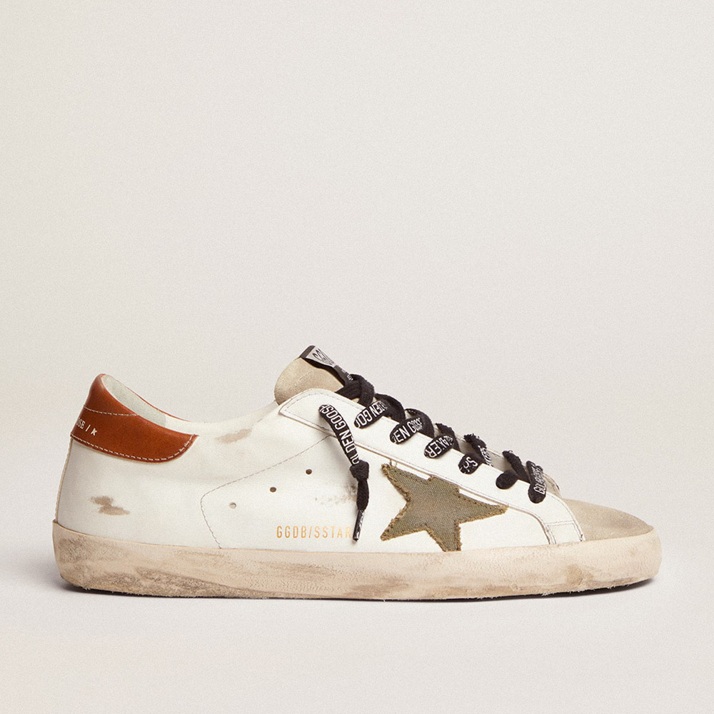 Golden Goose Men's Super-Star Sneakers With Star In Olive Green Canvas GMF00101.F002709.10947