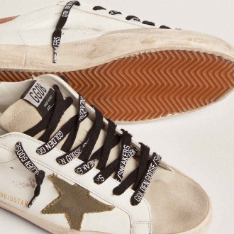 Golden Goose Men's Super-Star Sneakers With Star In Olive Green Canvas GMF00101.F002709.10947