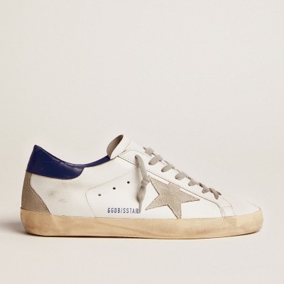 Golden Goose Men's Super-Star Sneakers With Suede Star And Blue Heel Tab GMF00102.F000311.10270