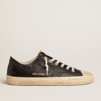 Golden Goose Men's V-Star Sneakers In Black Nappa Leather With A Black Leather Star GMF00129.F005033.90100