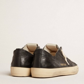 Golden Goose Men's V-Star Sneakers In Black Nappa Leather With A Black Leather Star GMF00129.F005033.90100