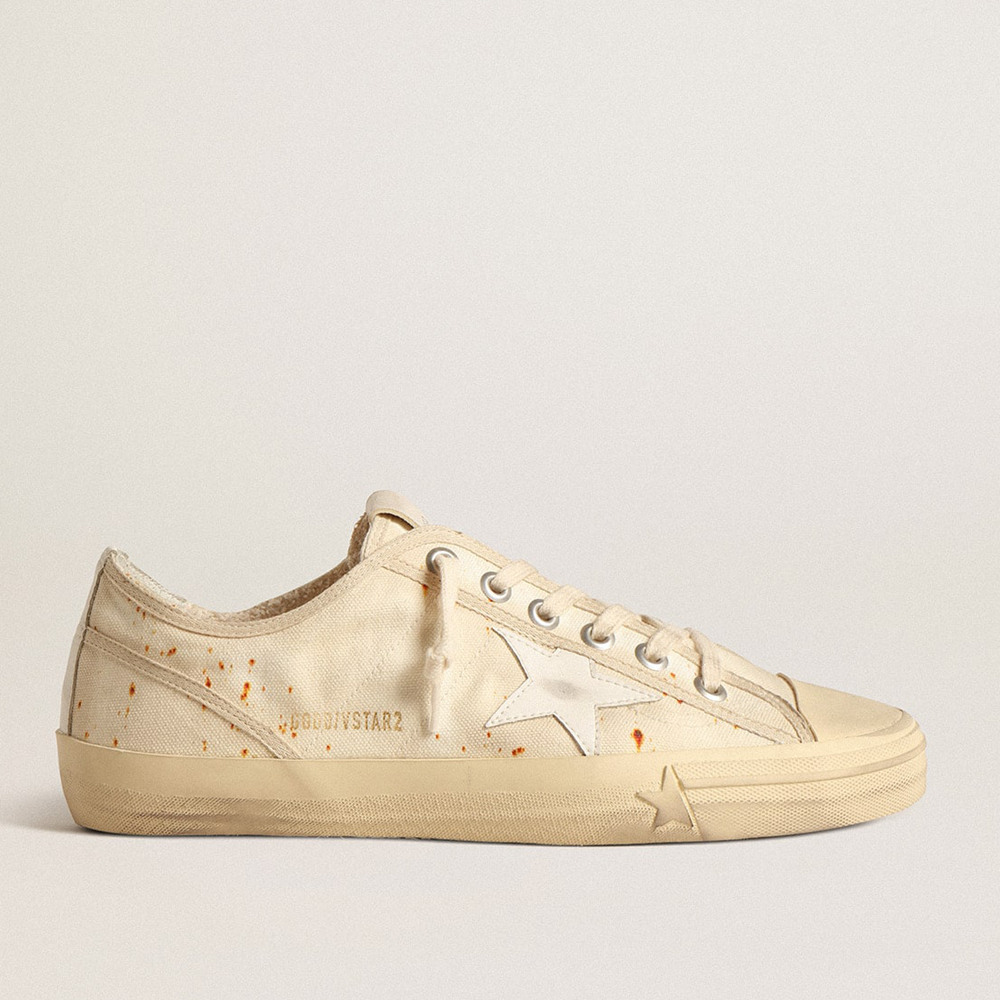 Golden Goose Men's V-Star Sneakers LAB In Canvas With Leather Star And Rust-colored Marks GMF00205.F004646.15257