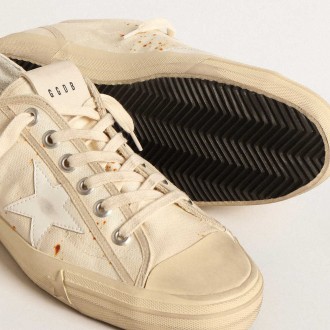 Golden Goose Men's V-Star Sneakers LAB In Canvas With Leather Star And Rust-colored Marks GMF00205.F004646.15257