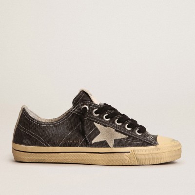 Golden Goose Men's V-Star Sneakers LTD In Black Canvas With Ice-gray Star And Heel Tab GMF00129.F003088.90184