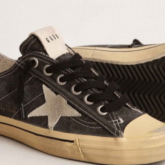 Golden Goose Men's V-Star Sneakers LTD In Black Canvas With Ice-gray Star And Heel Tab GMF00129.F003088.90184