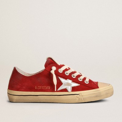 Golden Goose Men's V-Star Sneakers LTD In Dark Red Suede With Silver Star And Heel Tab GMF00129.F003090.40394