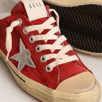 Golden Goose Men's V-Star Sneakers LTD In Dark Red Suede With Silver Star And Heel Tab GMF00129.F003090.40394