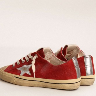 Golden Goose Men's V-Star Sneakers LTD In Dark Red Suede With Silver Star And Heel Tab GMF00129.F003090.40394