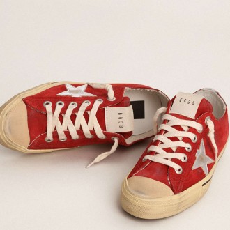 Golden Goose Men's V-Star Sneakers LTD In Dark Red Suede With Silver Star And Heel Tab GMF00129.F003090.40394