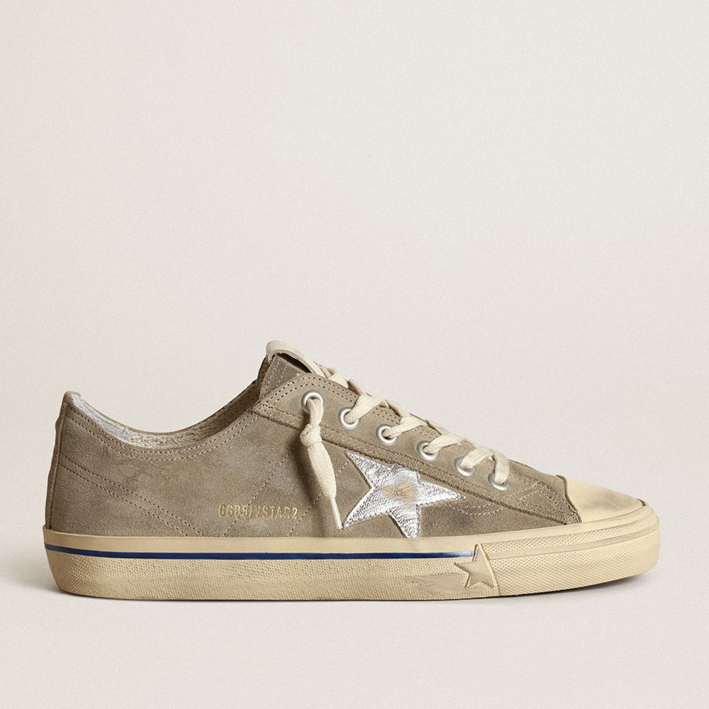 Golden Goose Men's V-Star Sneakers With Suede Upper And Silver Star GMF00129.F003433.60372