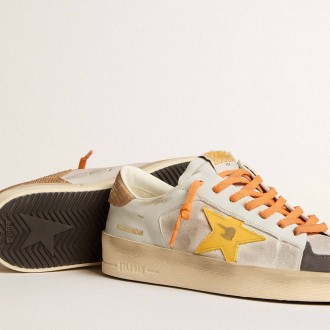 Golden Goose Men's White Stardan Sneakers With Ocher Leather Star And Nubuck Inserts GMF00128.F006049.82693