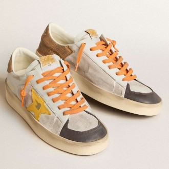 Golden Goose Men's White Stardan Sneakers With Ocher Leather Star And Nubuck Inserts GMF00128.F006049.82693