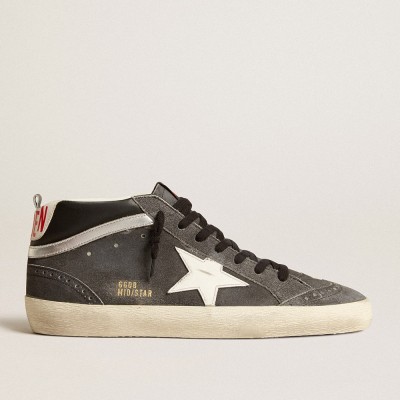 Golden Goose Mid Star Sneakers In Black Suede With White Leather Star And Silver Flash GMF00123.F005184.90167