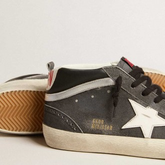 Golden Goose Mid Star Sneakers In Black Suede With White Leather Star And Silver Flash GMF00123.F005184.90167