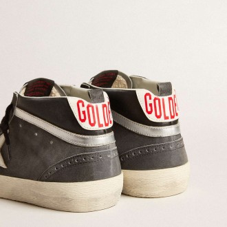 Golden Goose Mid Star Sneakers In Black Suede With White Leather Star And Silver Flash GMF00123.F005184.90167